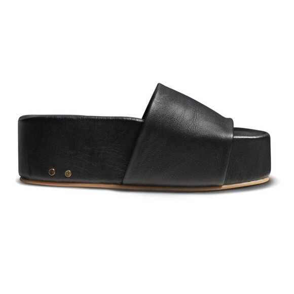 BEEK ALBATROSS LEATHER PLATFORM FLATFORM SLIDE SANDALS & INSTEP PADS - BLACK